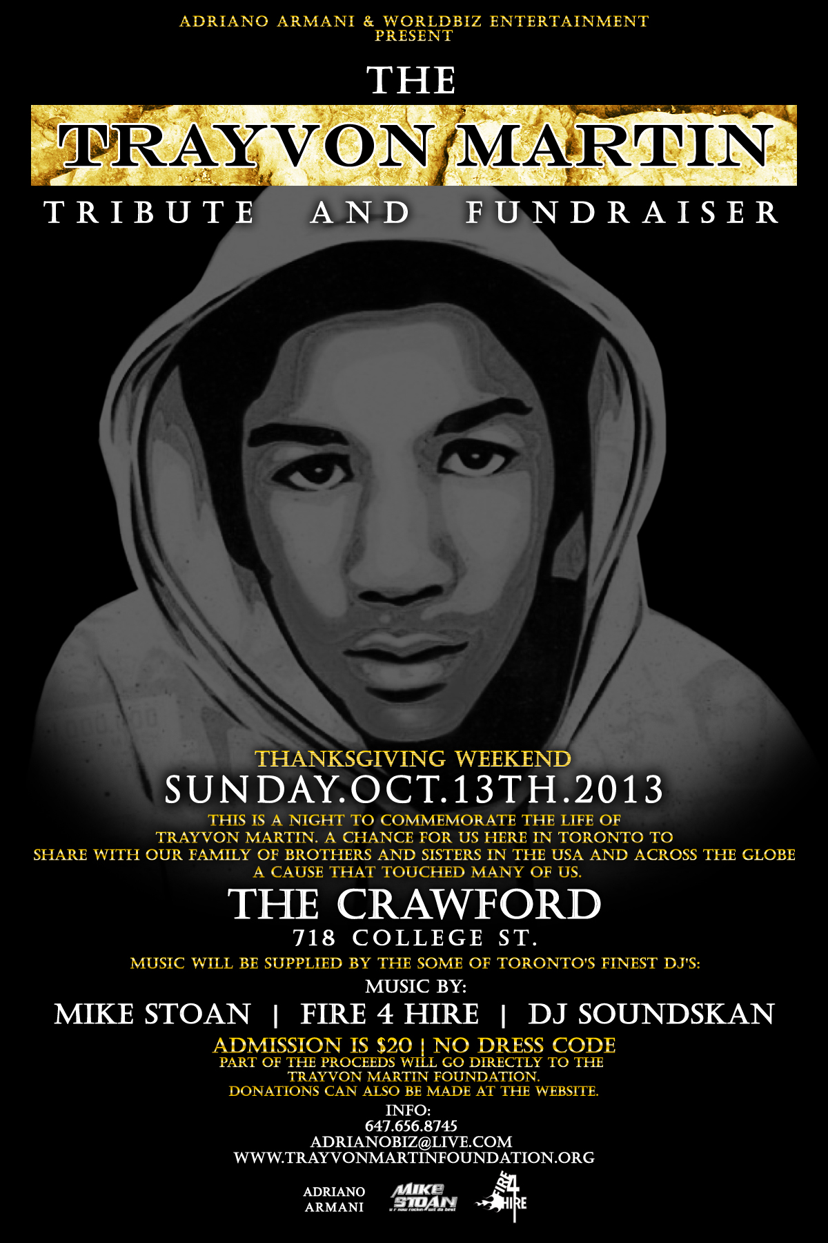 Trayvon Martin Tribute Flyer Crawford Fire 4 Hire Soundsystem DJ Soundskan Mike Stoan