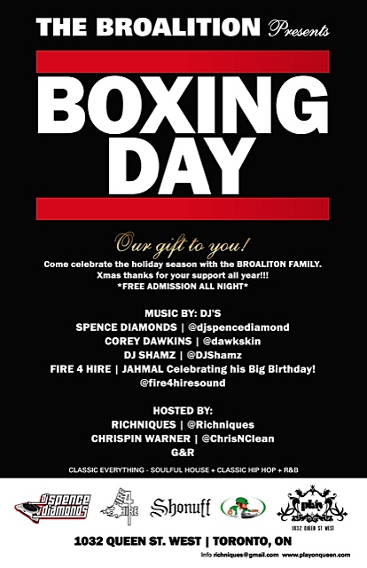 Boxing Day Broalition Fire 4 Hire Spence Diamonds Corey Dawkins Richniques Pete Funk Play on Queen