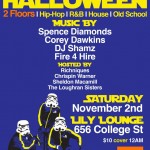 old school halloween COllege St. Toronto Lily Lounge Spence Diamonds, Fire 4 Hire DJ SHamz Richniques, Corey Dawkins Loughran Sisters